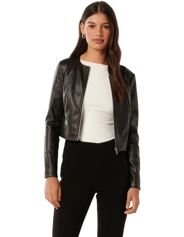 Vikki Vegan Leather Jacket in Black