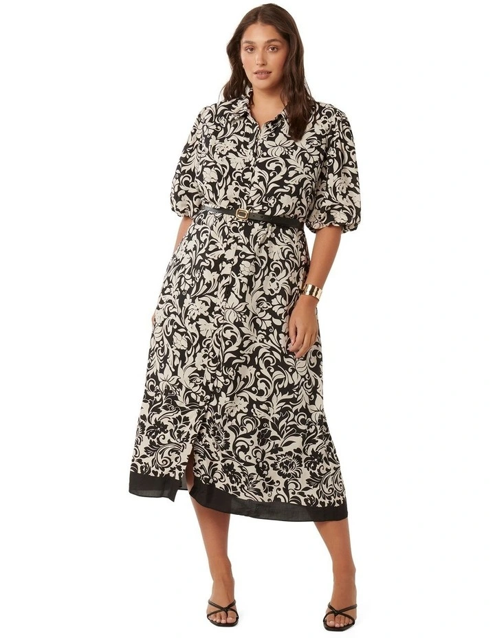 Monique Midi Shirt Dress in Black Multi