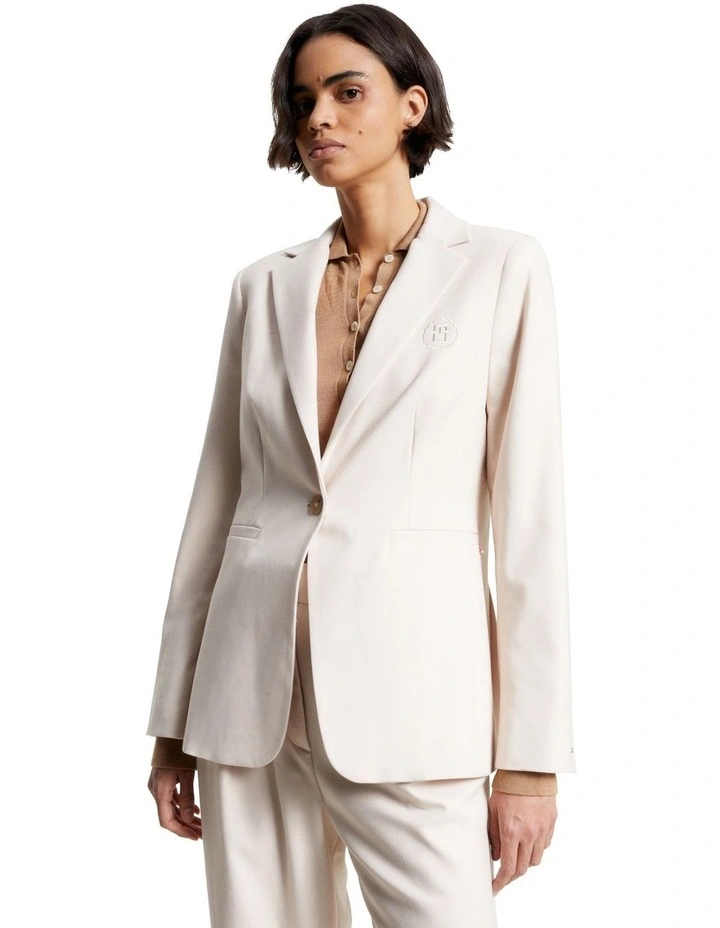 TH Monogram Stamp Single Breasted Blazer in Cream
