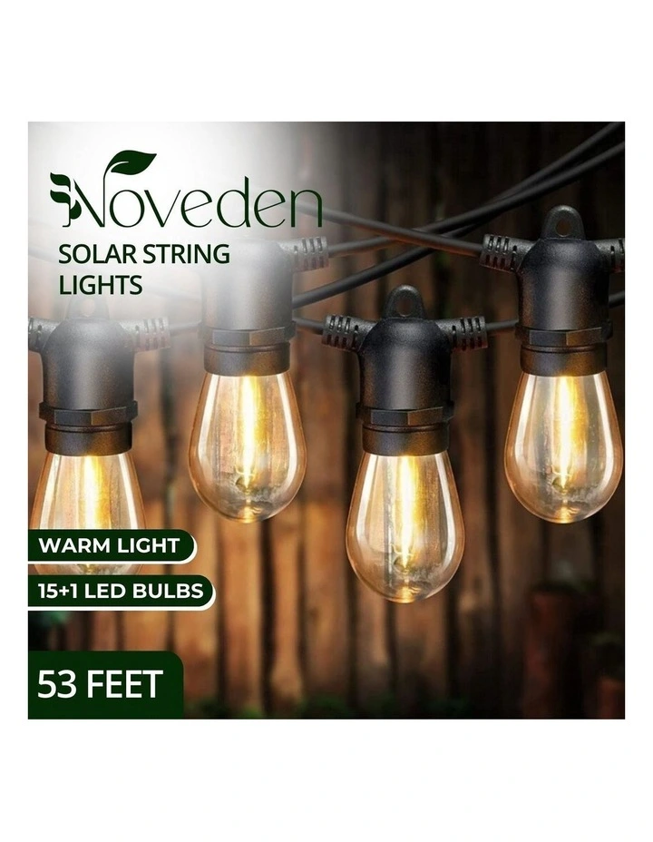 15 1 LED Outdoor String Lights 53FT in Black