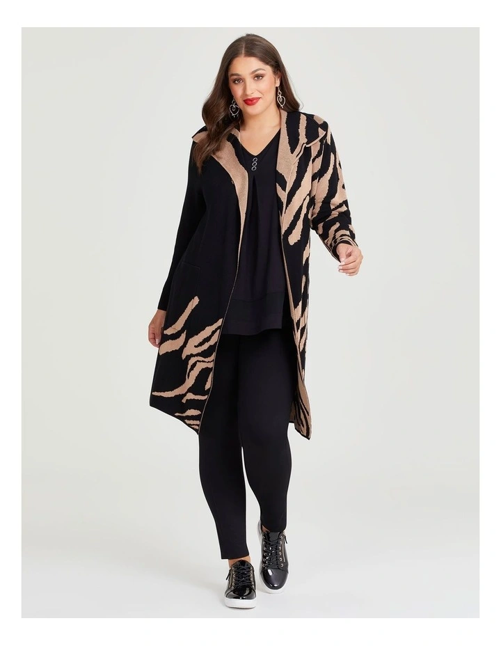 Jacquard Knit Natural Coatigan in Black/Camel