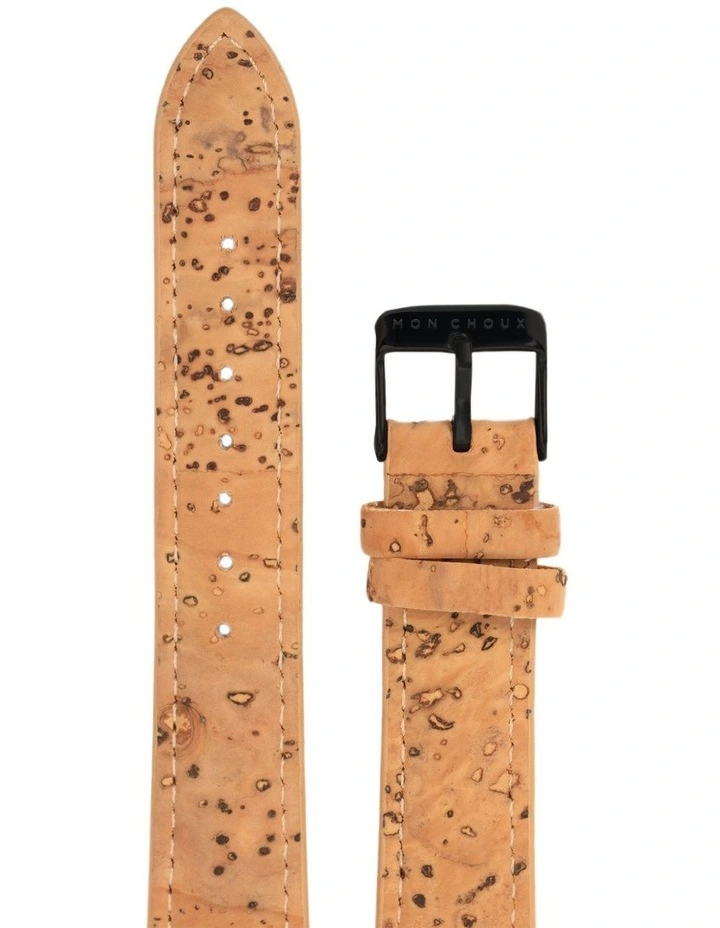 Natural Cork Leather Vegan Watch Strap 18mm in Tan/Black