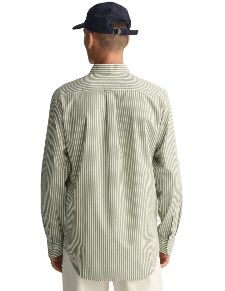 Regular Fit Striped Broadcloth Shirt in Kalamata Green