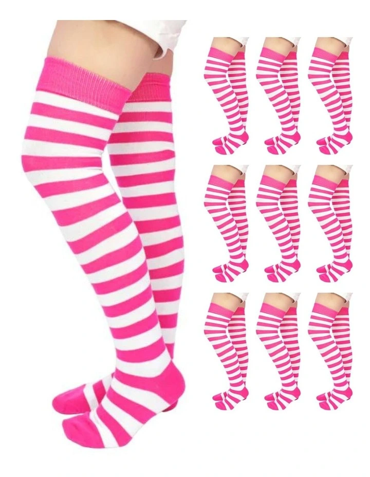 Over The Knee Socks in Pink/White