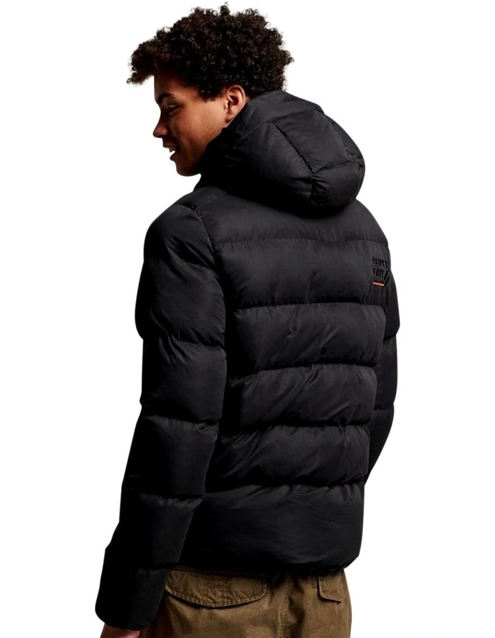 Hooded Microfibre Sport Puffer in Black