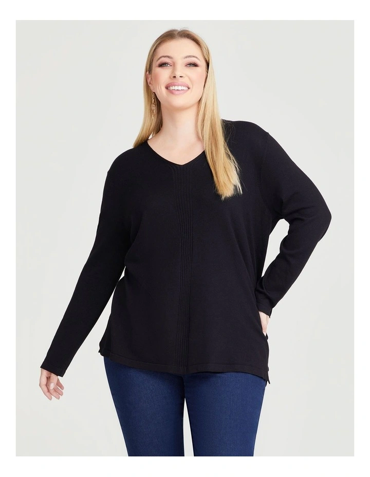 V Neck Natural Jumper in Black