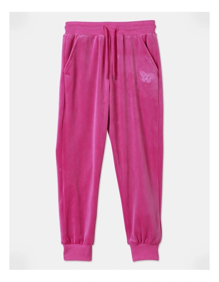 Butterfly Velour Trackpant in Fuchsia