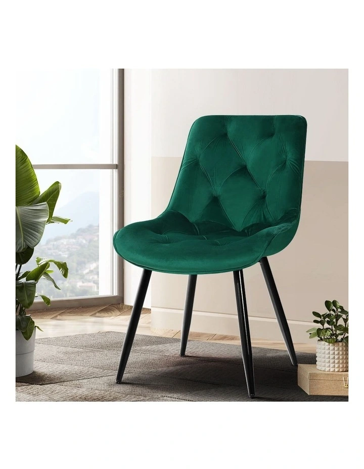 Dining Chairs Velvet Diamond Tufted Set of 2 in Green