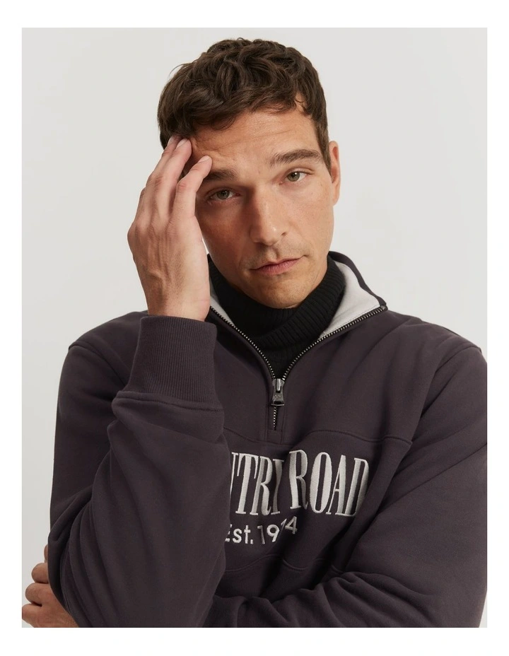 Verified Australian Cotton Half Zip Heritage Sweat in Eggplant