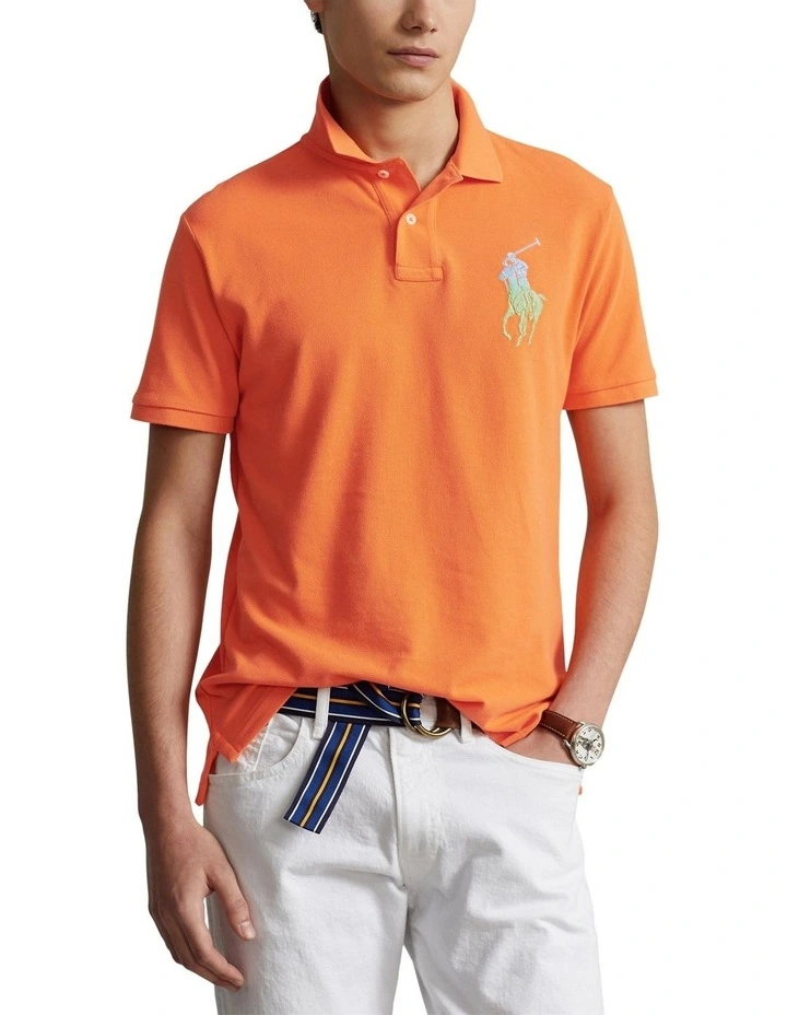 Custom Slim Fit Big Pony Mesh Polo Shirt in Orange