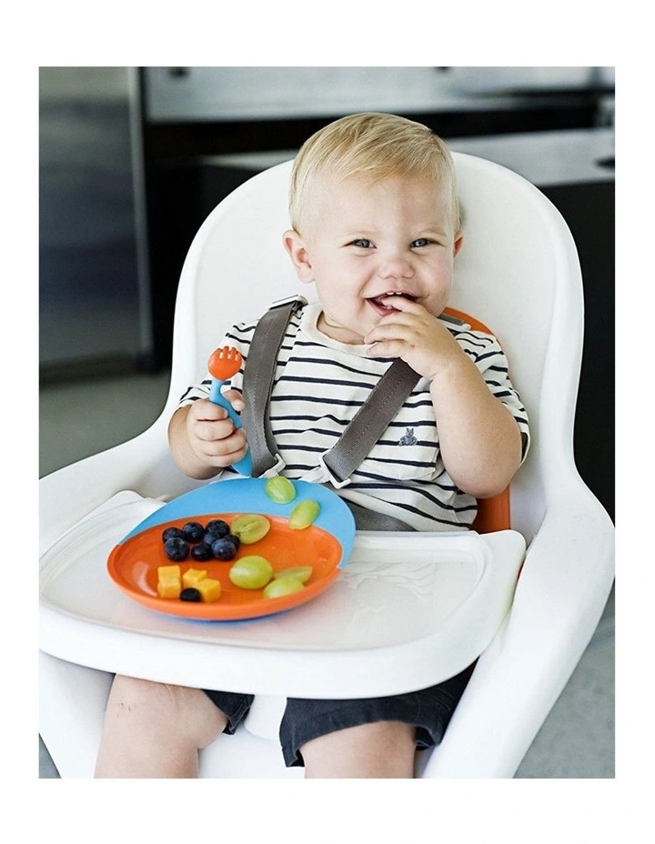 Blue/Orange Catch Plate w/ Spill Catcher for Baby/Toddler Food Mat/Table