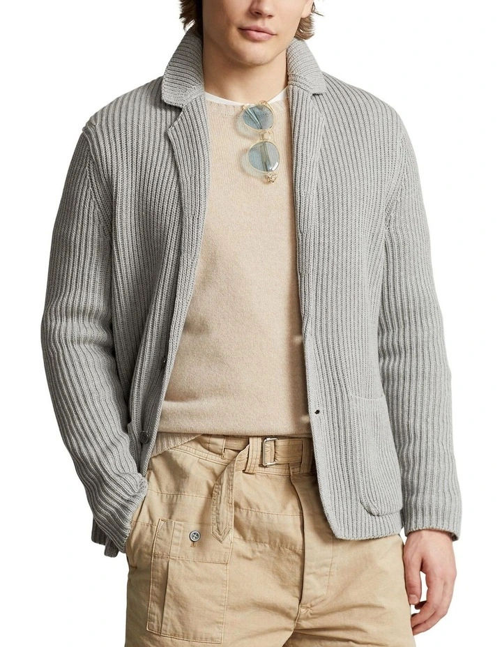 Cotton-Cashmere Blazer Cardigan in Grey