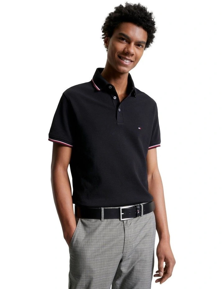 1985 Tipped Slim Polo in Black