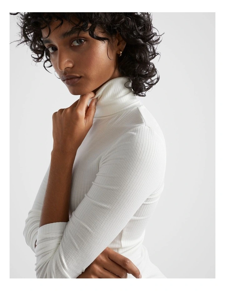 Core Rib Roll Neck Top in Cloud Cream