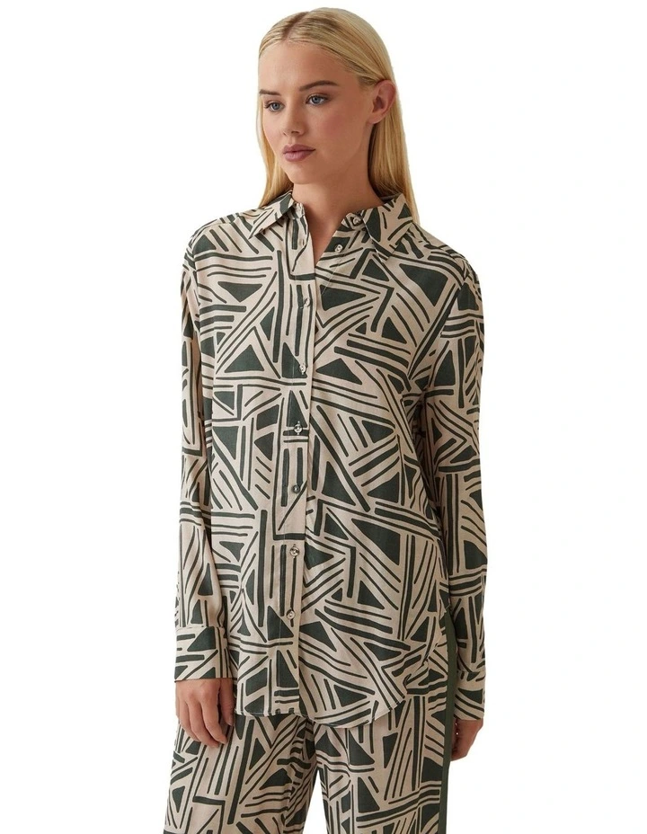 Amelia Geo Print Shirt in Olive