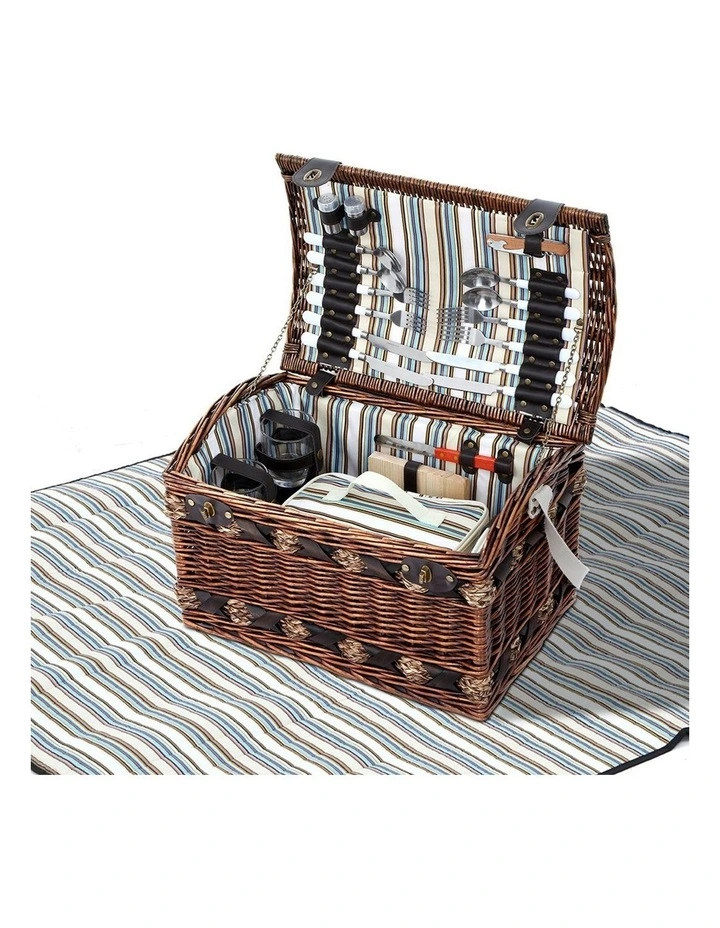 4 Person Wicker Picnic Basket Baskets Outdoor Insulated Gift Blanket