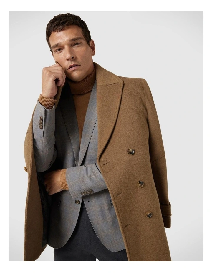 Relaxed Fit Double Breasted Peacoat in Taupe