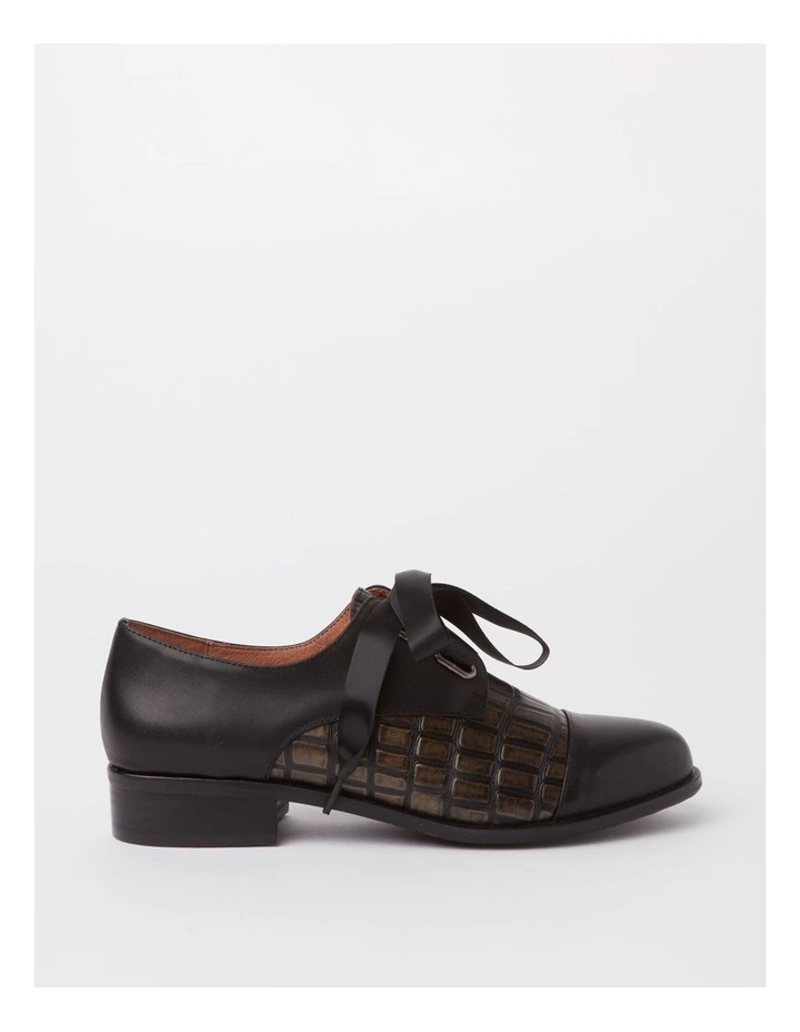 Avril Flat Shoes in Black Bronze Croc