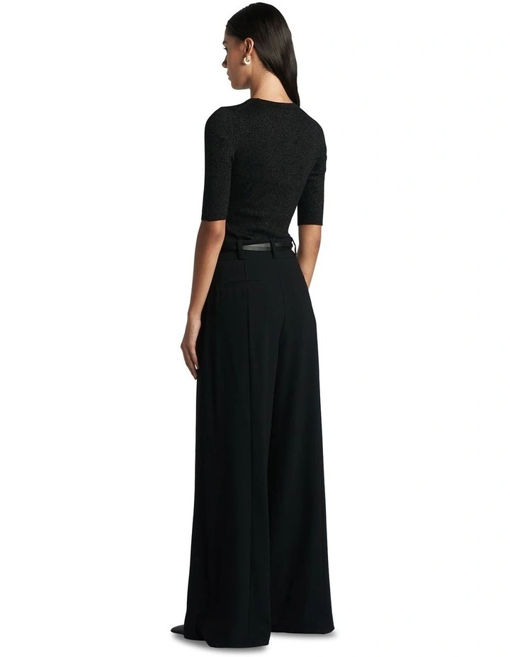 Lurex Round Neck Ribbed Knit in Black