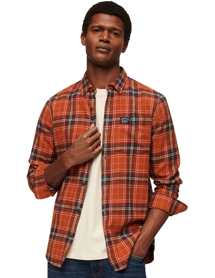 Cotton Lumberjack Shirt in Drayton Check Orange