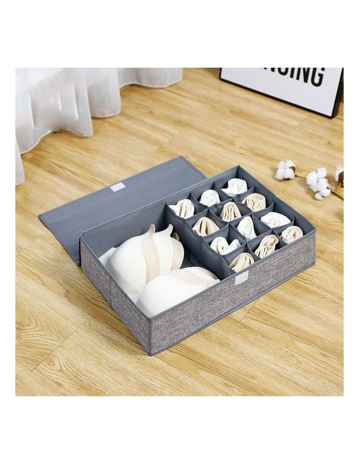 Flip Top Underwear Storage Box Foldable Drawer Organiser in Grey