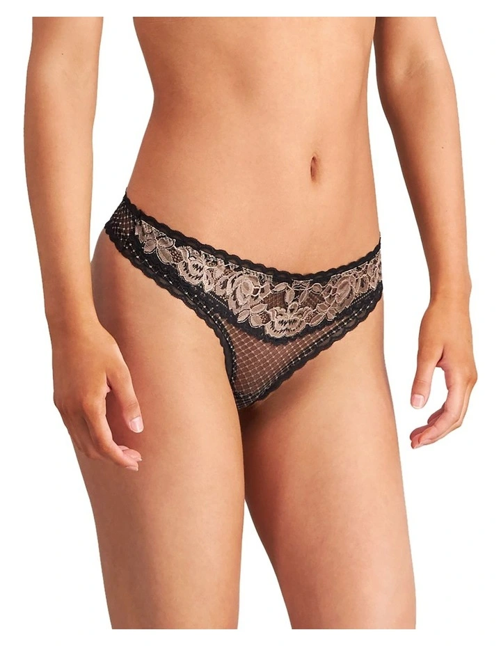 Wynona Rose Thong in Black and Cameo Rose