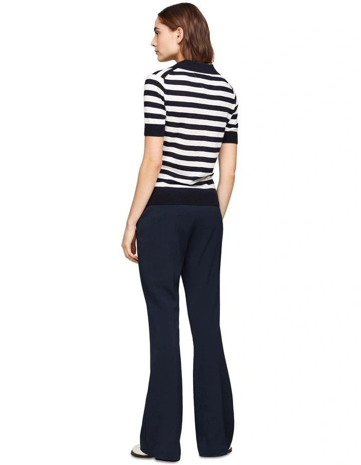 Stripe Knit Regular Fit Polo Jumper in Blue