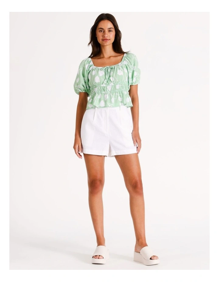 Eco Puff Sleeve Top in Quiet Green Floral