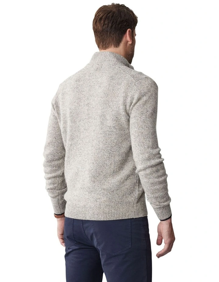 Wool Blend Button Neck Knit in Oatmeal