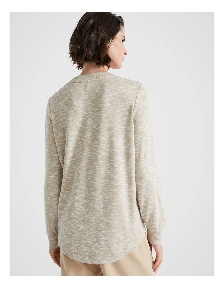 V Neck Supersoft Top in Champagne Beige Marle