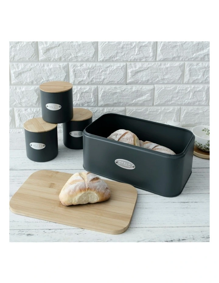 Sherwood Home Bread Box and Canister Set in Dark Grey