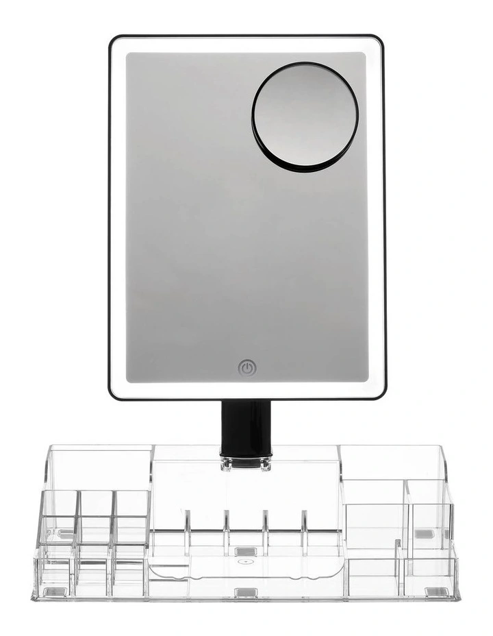 LED Beauty Mirror with Organiser in Black