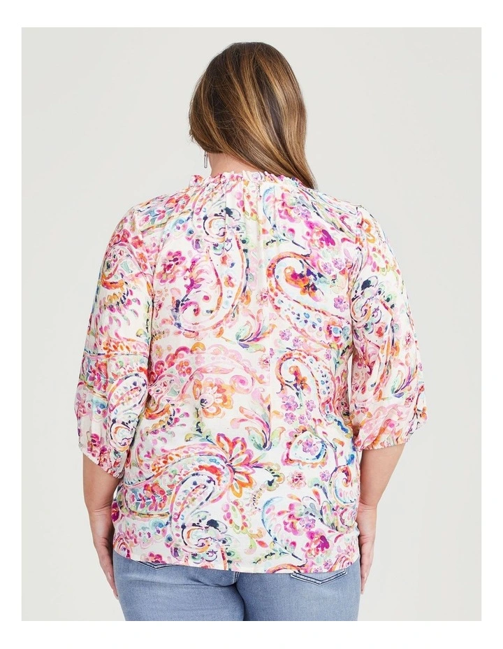 Natural Painterly Paisley Top in Print