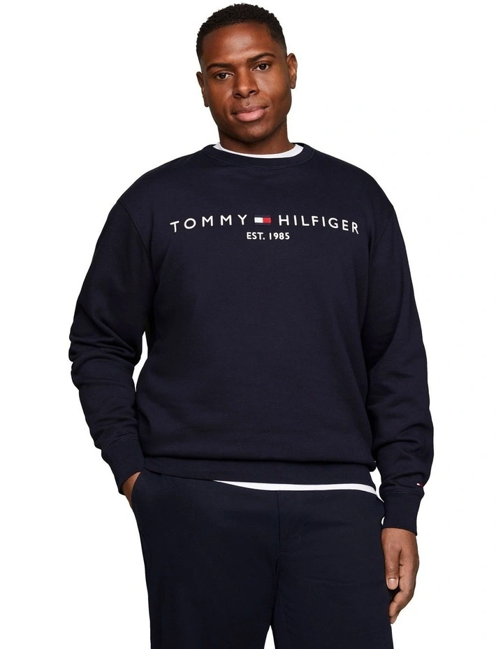 Big and Tall Tommy Logo Crew Sweat Top in Navy