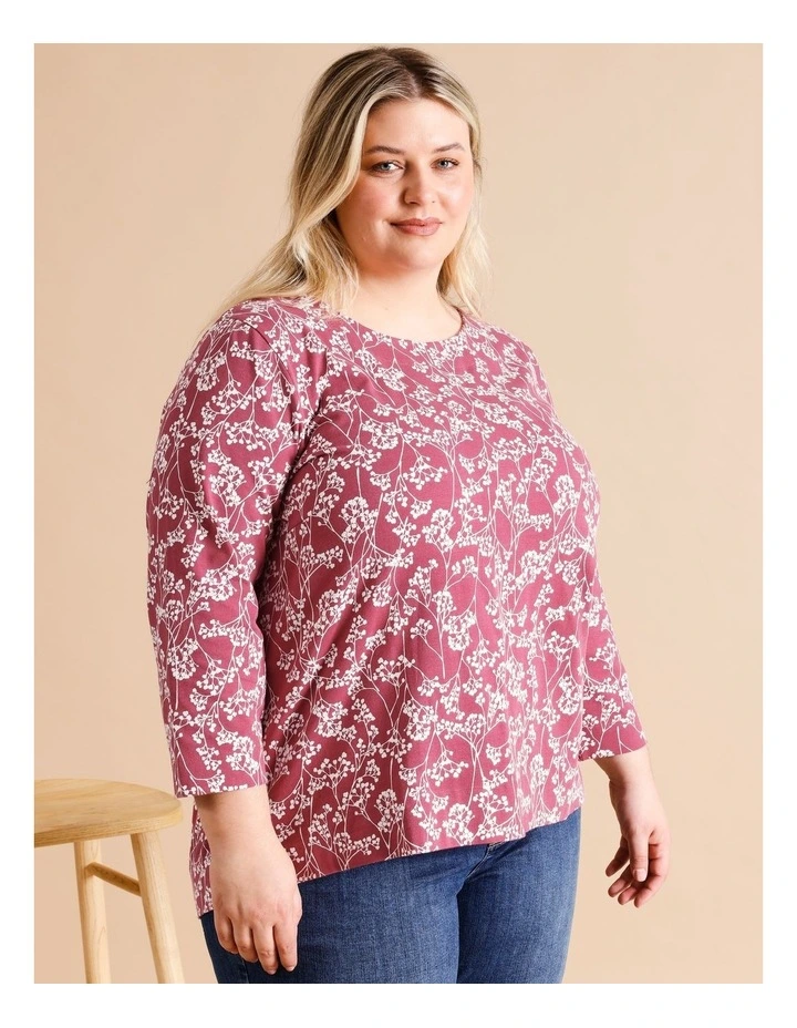 3/4 Sleeve Swing Tee In Cherry/Chalk Monotone Floral