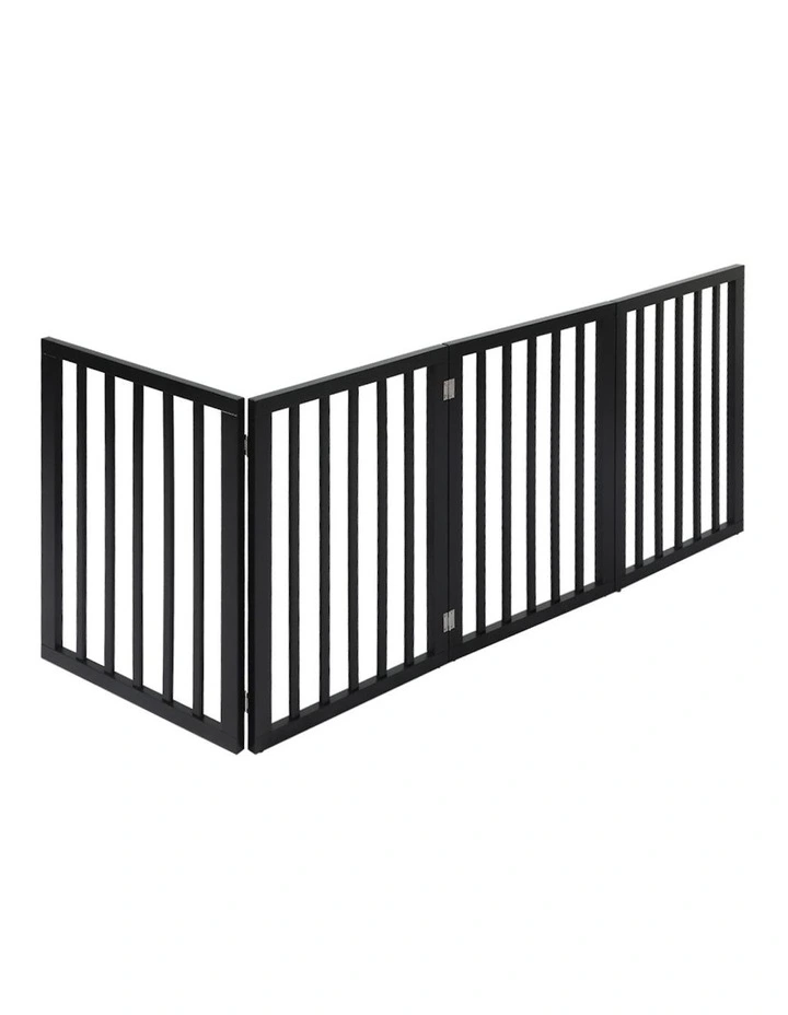 4 Panels Wooden Pet Gate in Black