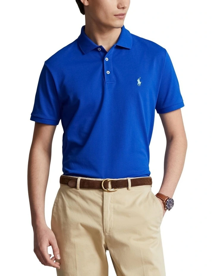 Custom Slim Fit Stretch Mesh Polo Shirt in Blue