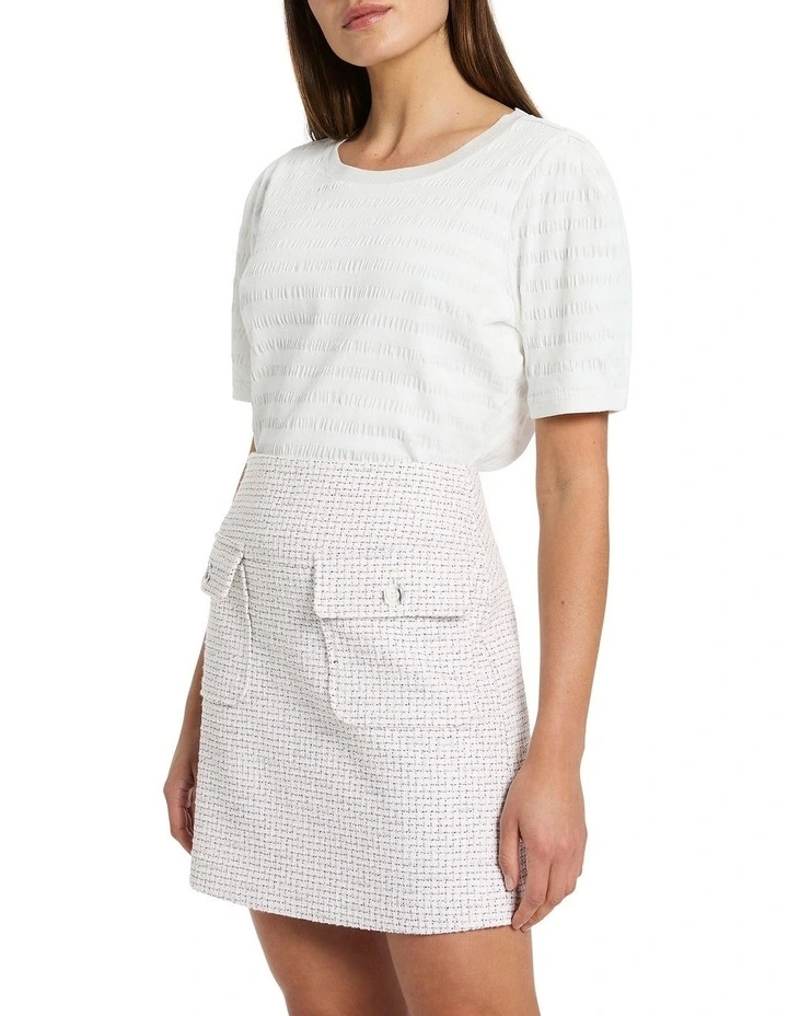 Marbella Textured Stripe Tee in Ivory