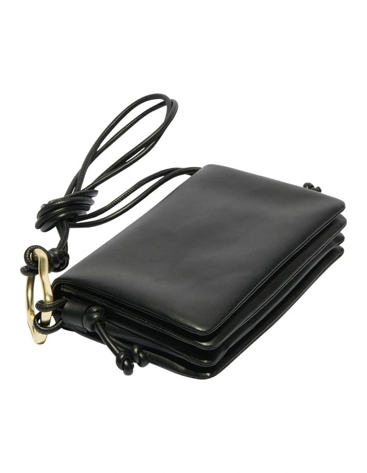 Feature Ring Multi Gusset Crossbody Bag in Black