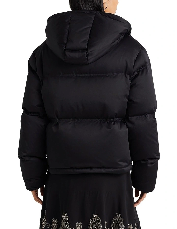Satin Down Coat in Black
