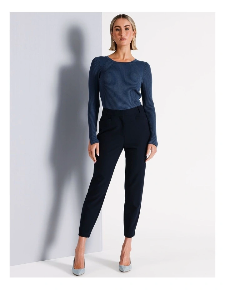 Recycled Poly Blend Slim Leg Pant in Navy