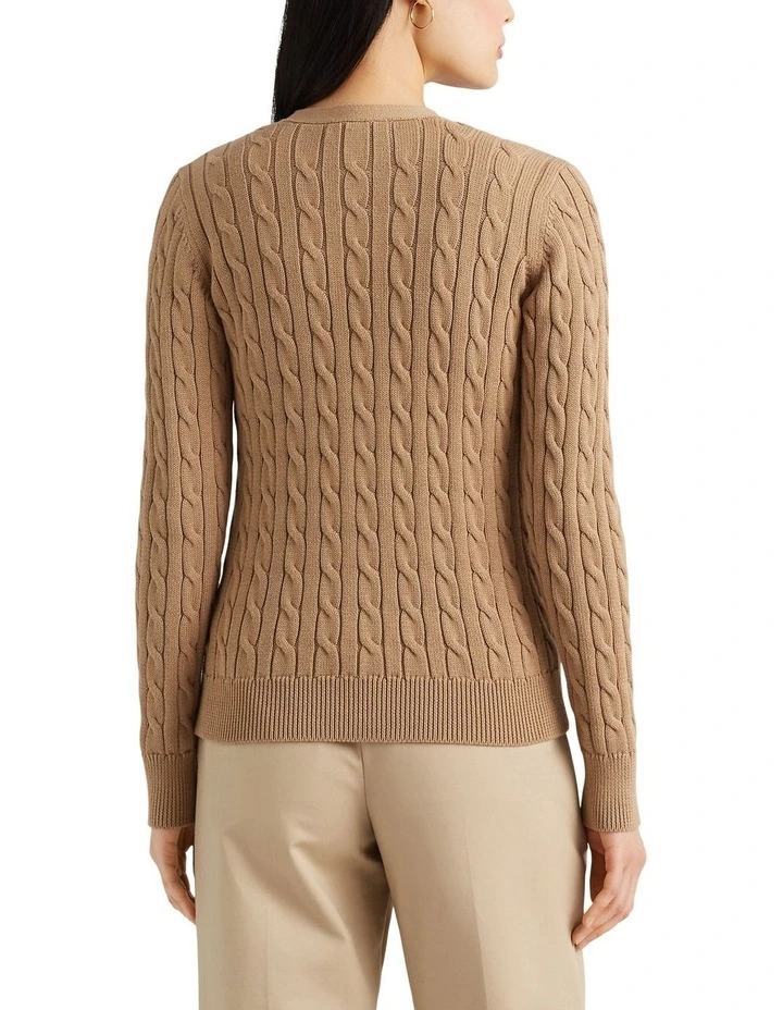 Cotton Cable-Knit Cardigan in Brown