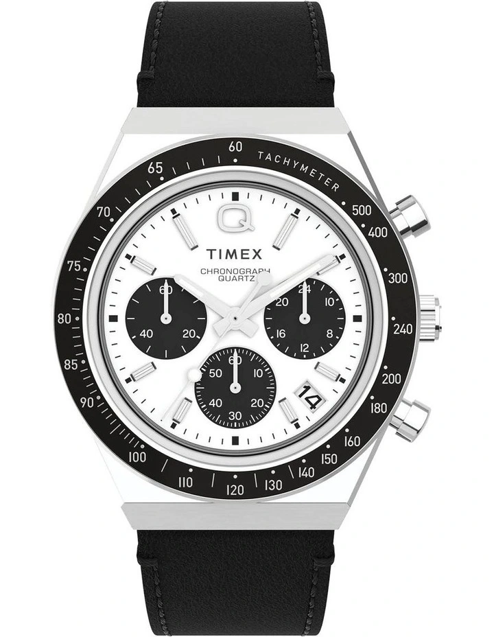 Q Diver Chrono Leather Watch in Black