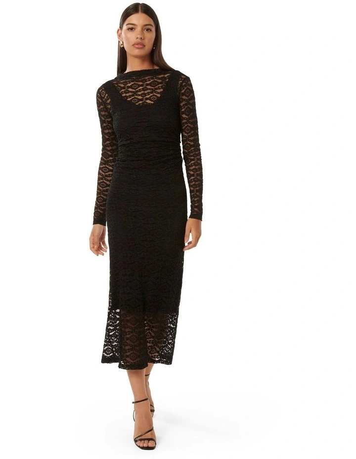 Misty Lace Midi Dress in Black
