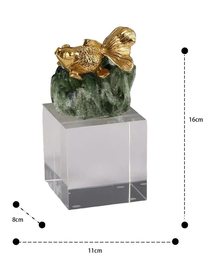 Exclusive Design Medium Luxurious Goldfish Natural Crystal Table Art in Gold