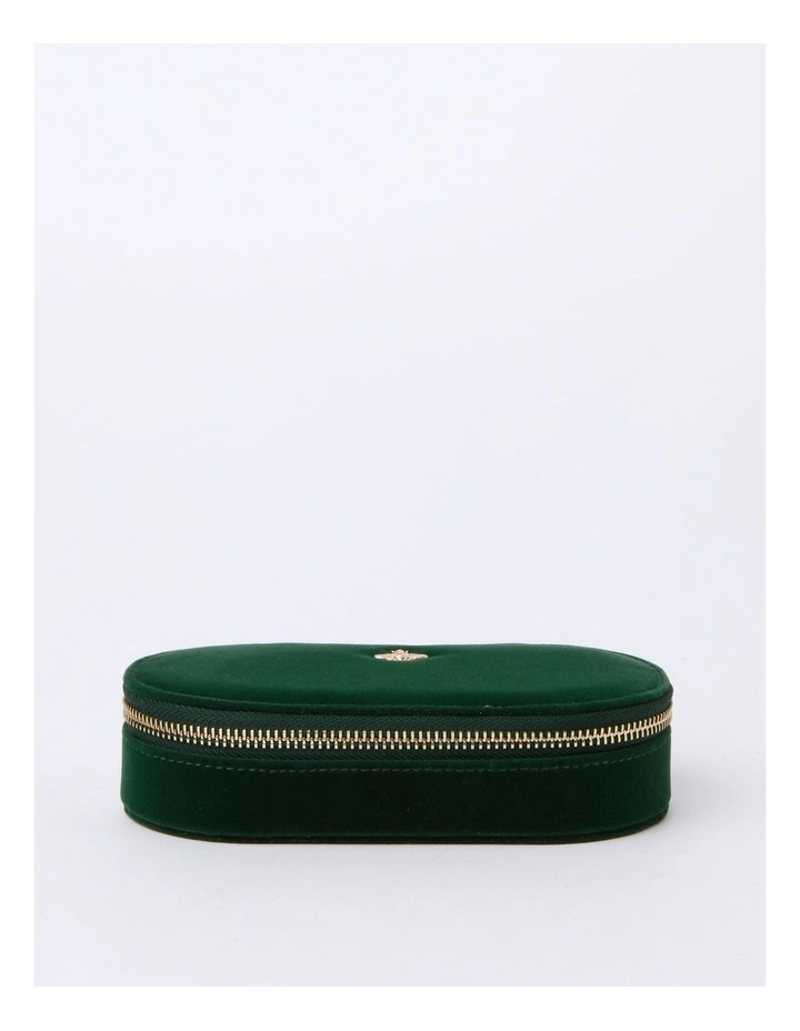 Oval Zip Around Jewellery Box in Velvet Green
