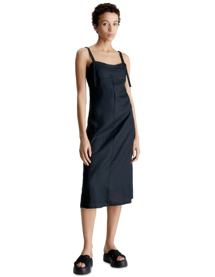 Linen Slip Dress in Black