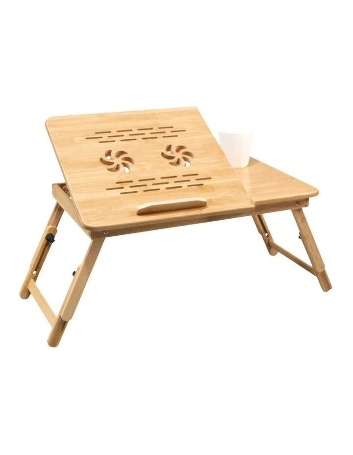 Foldable Bamboo Laptop Bed Adjustable Handles and Folding Legs in Brown