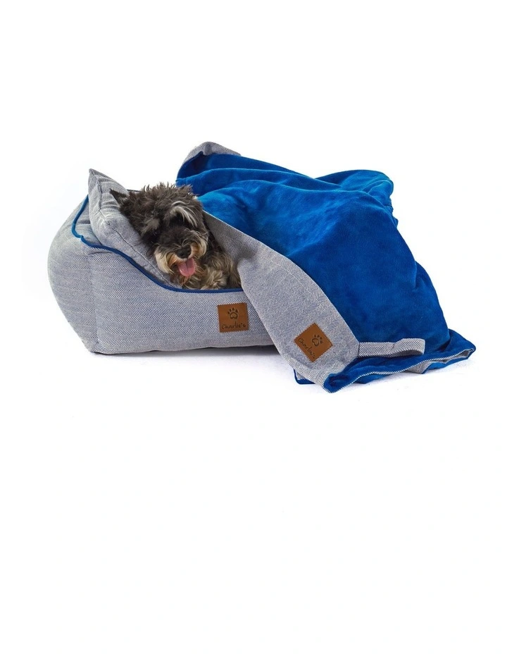 Hampton Herringbone 3 Piece Dog Bed in Blue