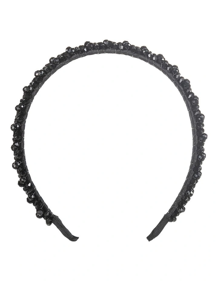 Thin Beaded Headband in Black
